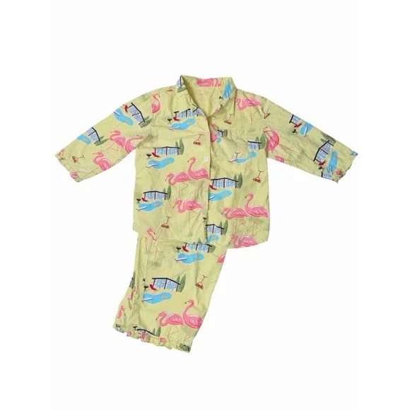 Nick & Nora Flamingo XL Lime Green Pajama Capri Set Beach Dopamine Cotton - Picture 3 of 7